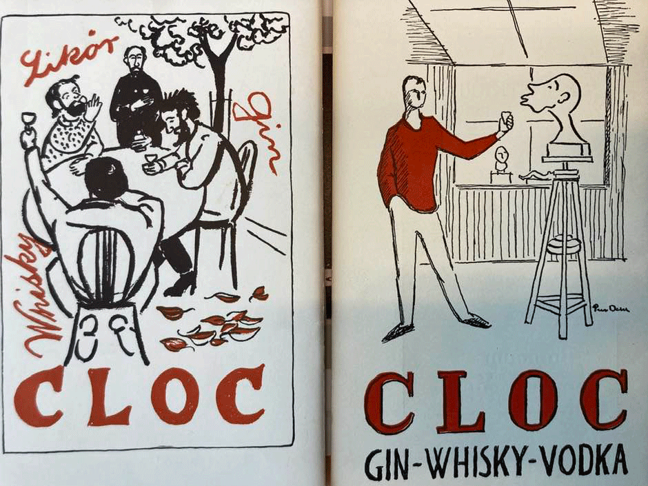 ”Annonce for CLOC Whisky. Kunstnersammenslutningen Kammeraterne 1955 og 1960.”