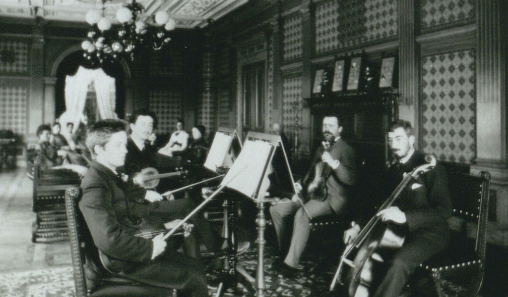 Carl Nielsen (1865–1931) in a string quartet, playing the viola (Royal Danish Library)]